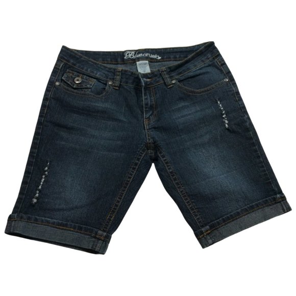 Dark Wash Jean Short w/ Distressing - Picture 1 of 2